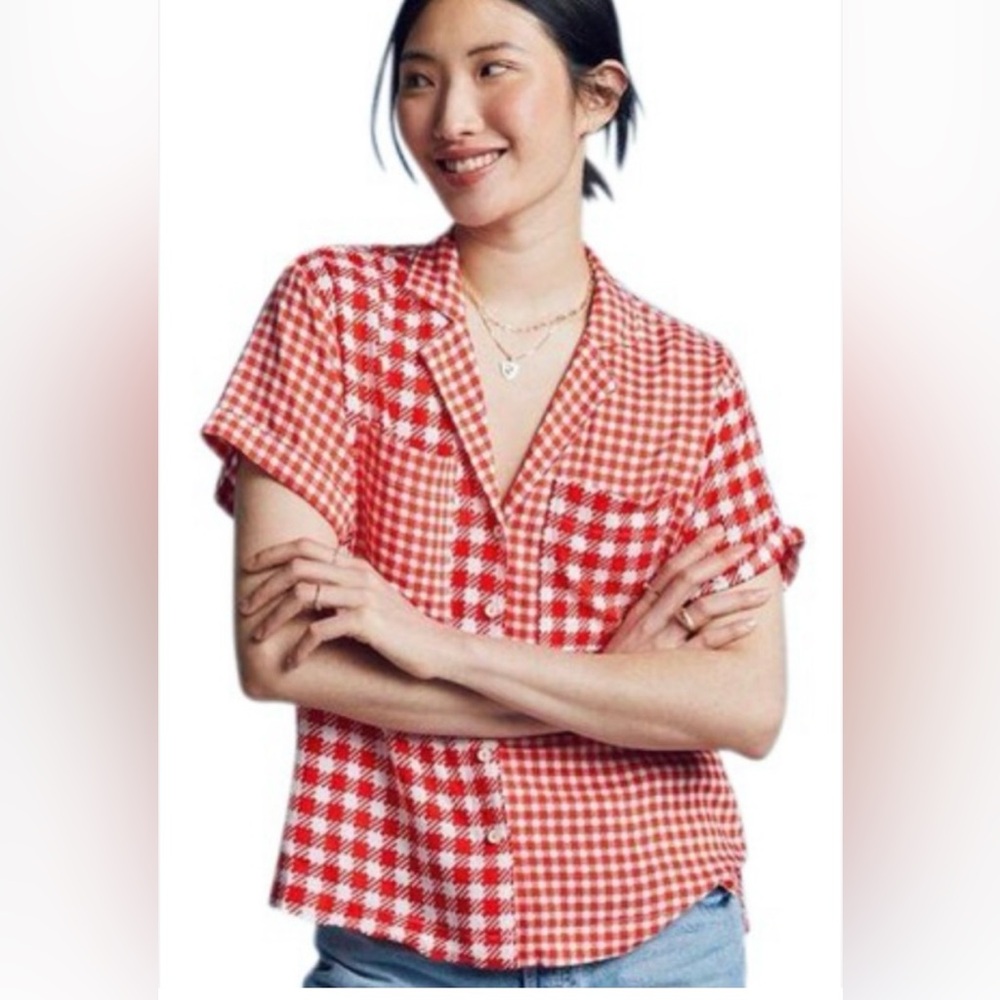 Maeve | Bon Voyage Red Houndstooth Button Down